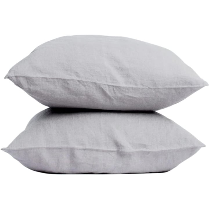 Two light grey stonewashed linen cushion covers